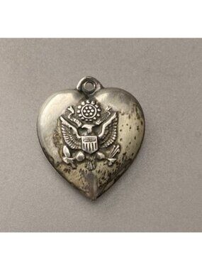 Vintage Puffy Heart Charm Eagle Flag Charm Marked Sterling
